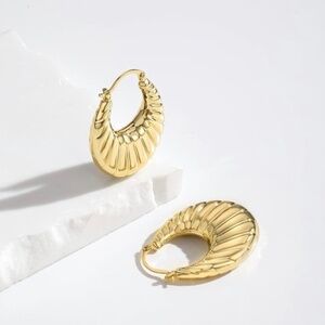 GOLD 14k Gold Plated Textured Hoop Earrings